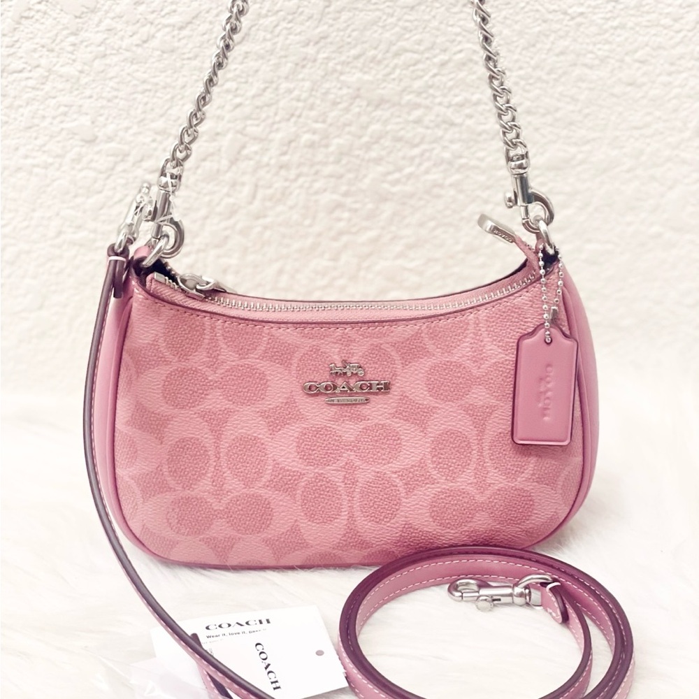 Coach Teri Mini Crossbody Bag In Signature Canvas Sv/Dusty Pink CW323 NWT